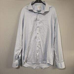 Twillory Safe Cotton Non Iron Dress Shirt 16.5 36/37 Trim Fit Blue Check